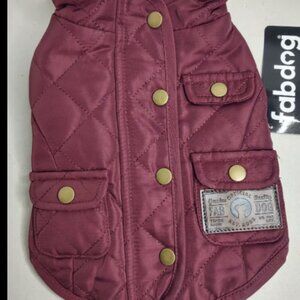 New Fab Dog Burgundy Quilted Barncoat Dog 8" Flannel Lined Coat Size XS (J1)